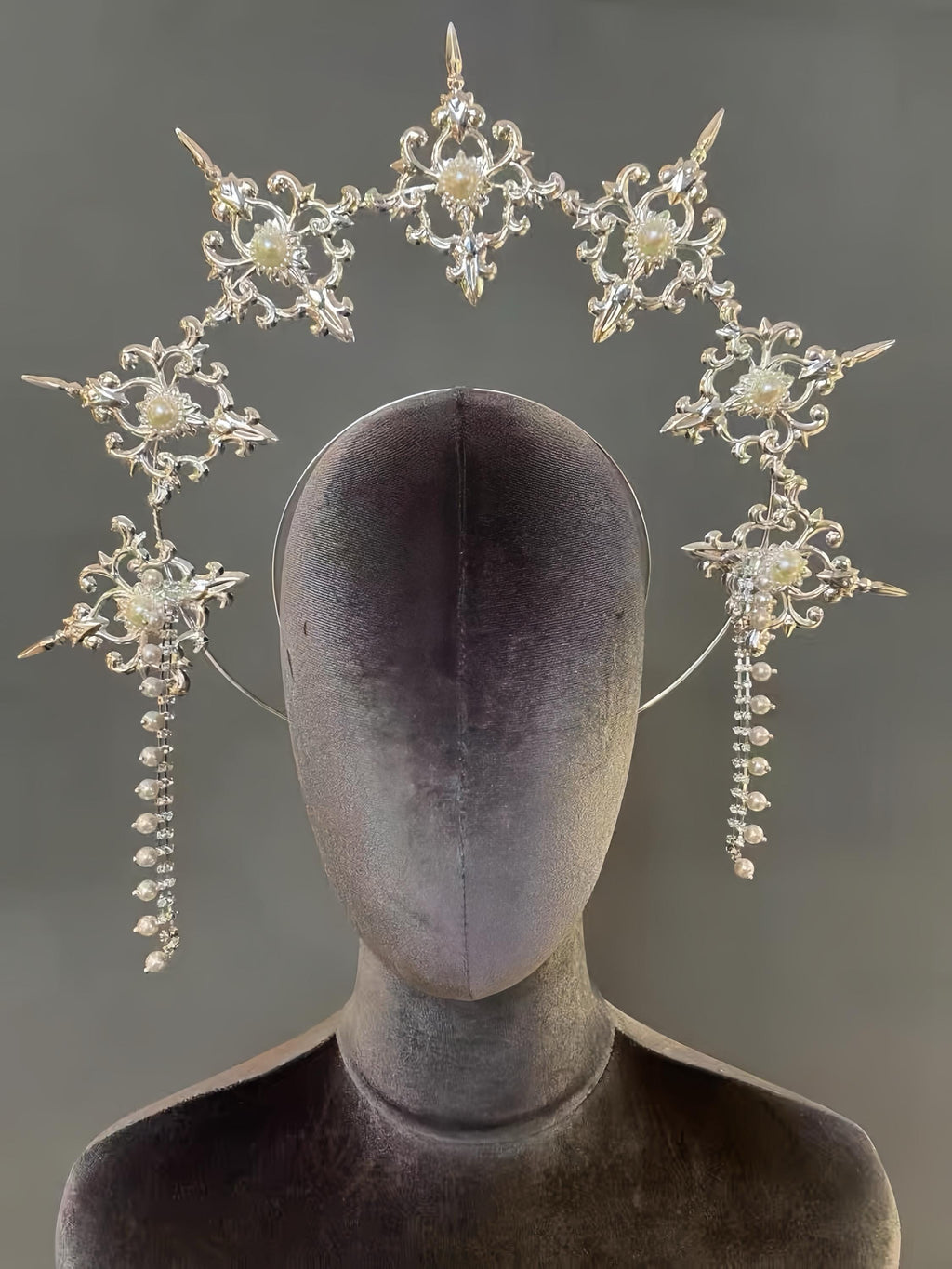 Lolita Angel Halo Headpiece: Virgin Mary Inspired Crown, Pearl Crystal Halo Headband, Gothic Bridal Headwear