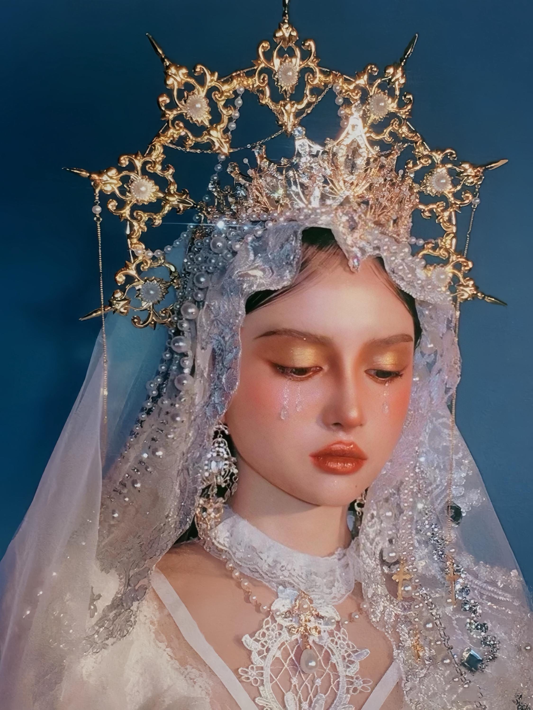 Lolita Angel Halo Headpiece: Virgin Mary Inspired Crown, Pearl Crystal Halo Headband, Gothic Bridal Headwear