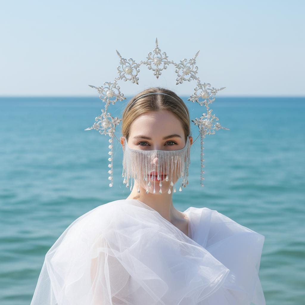Lolita Angel Halo Headpiece: Virgin Mary Inspired Crown, Pearl Crystal Halo Headband, Gothic Bridal Headwear