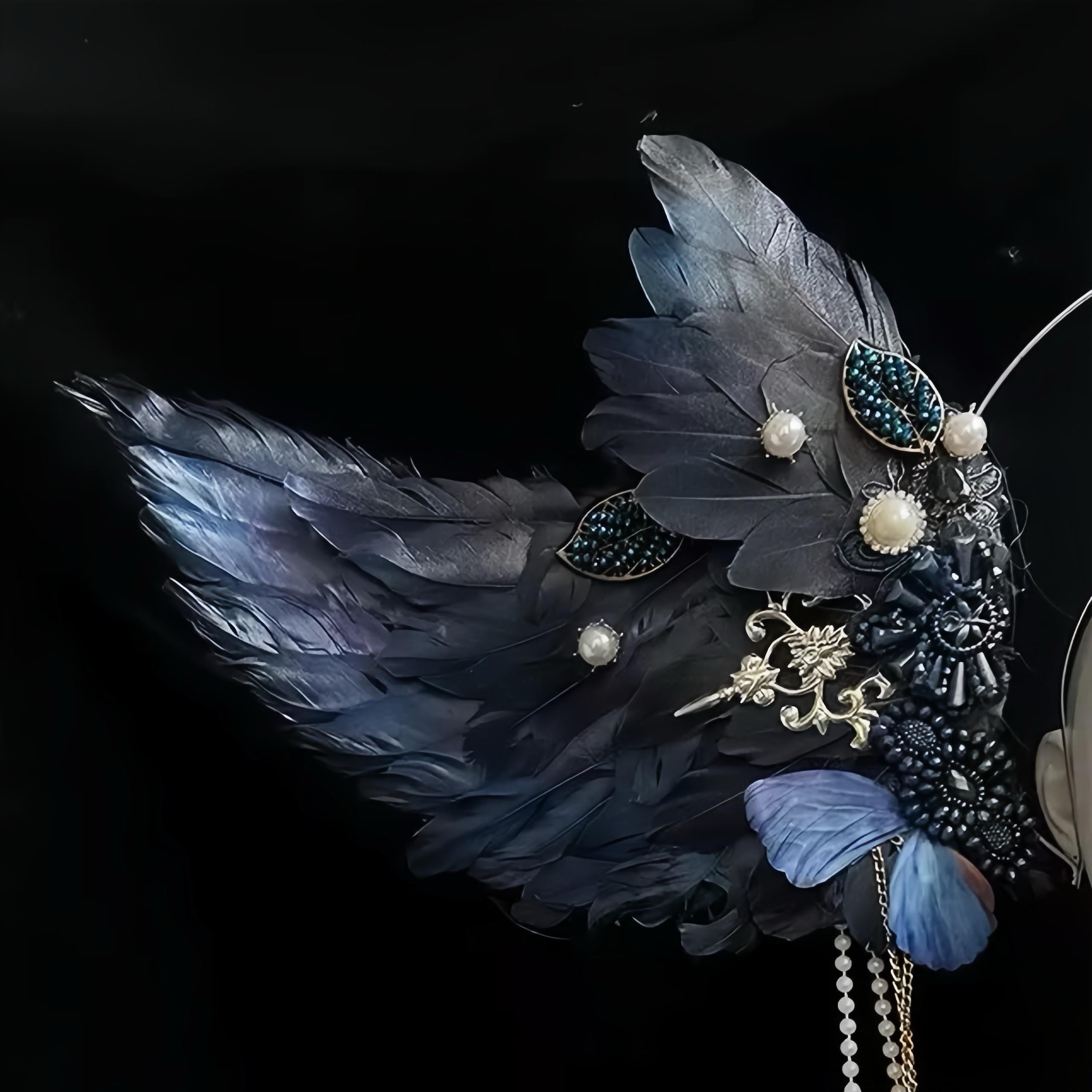 Gold Angel Wings Halo Headdress: Celestial Feather Headpiece with Pearls, Virgin Mary Inspired Halo Crown