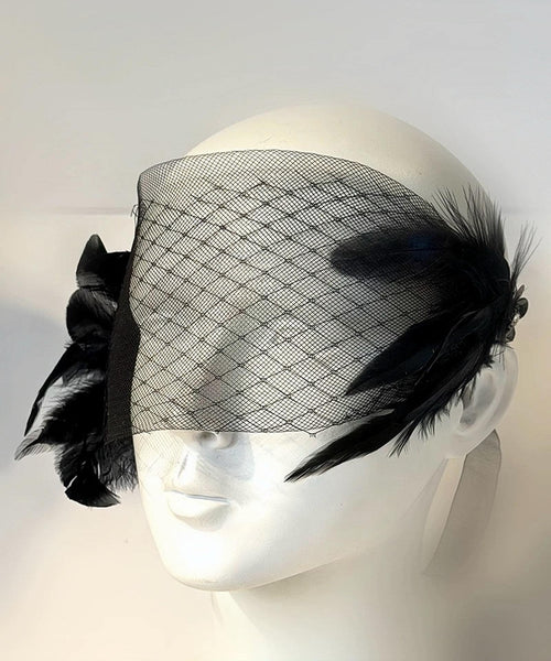 Black Feather Birdcage Eye Veil, Vintage Gothic Face Veil for Weddings Events