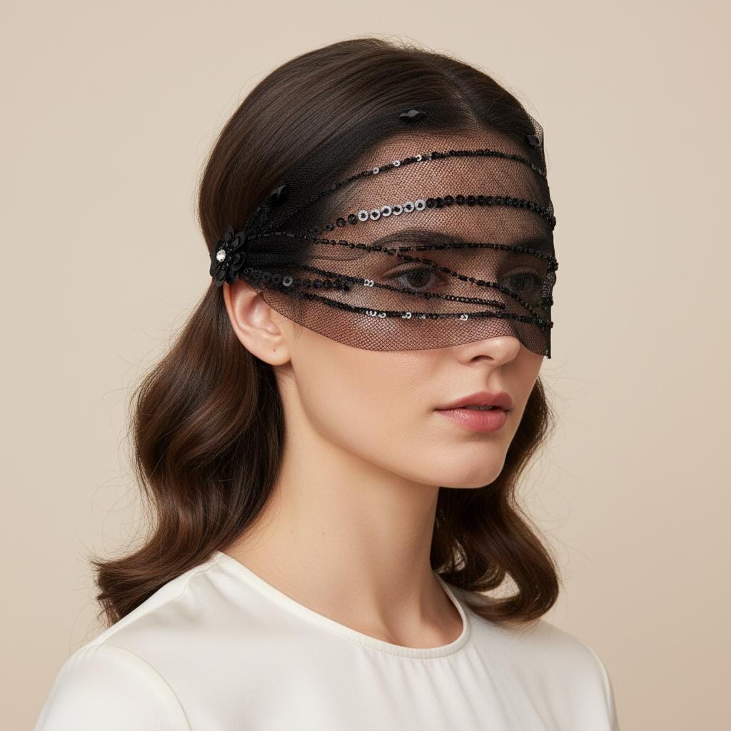 Black Feather Birdcage Eye Veil, Vintage Gothic Face Veil for Weddings Events
