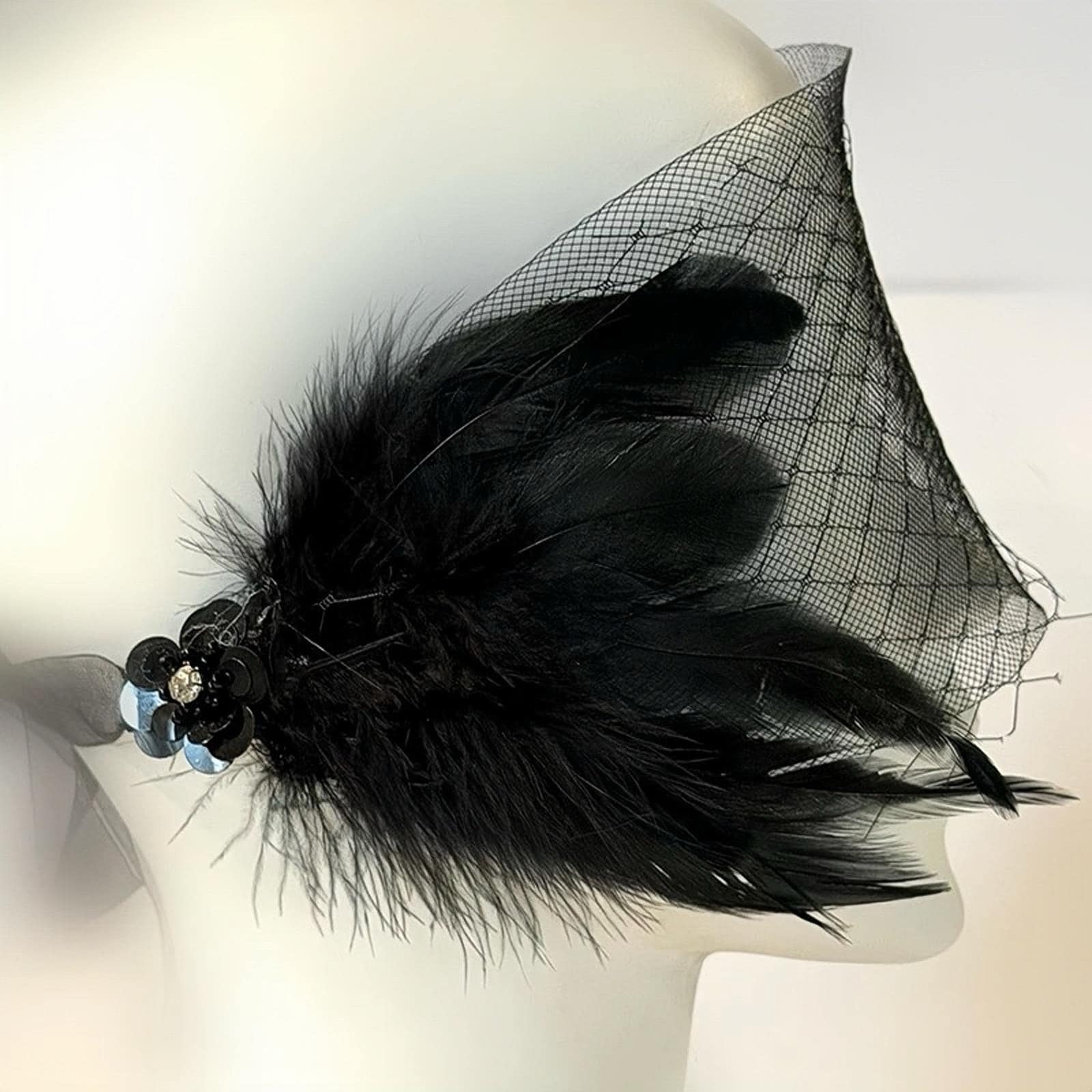 Black Feather Birdcage Eye Veil, Vintage Gothic Face Veil for Weddings Events