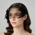 Black Feather Birdcage Eye Veil, Vintage Gothic Face Veil for Weddings Events