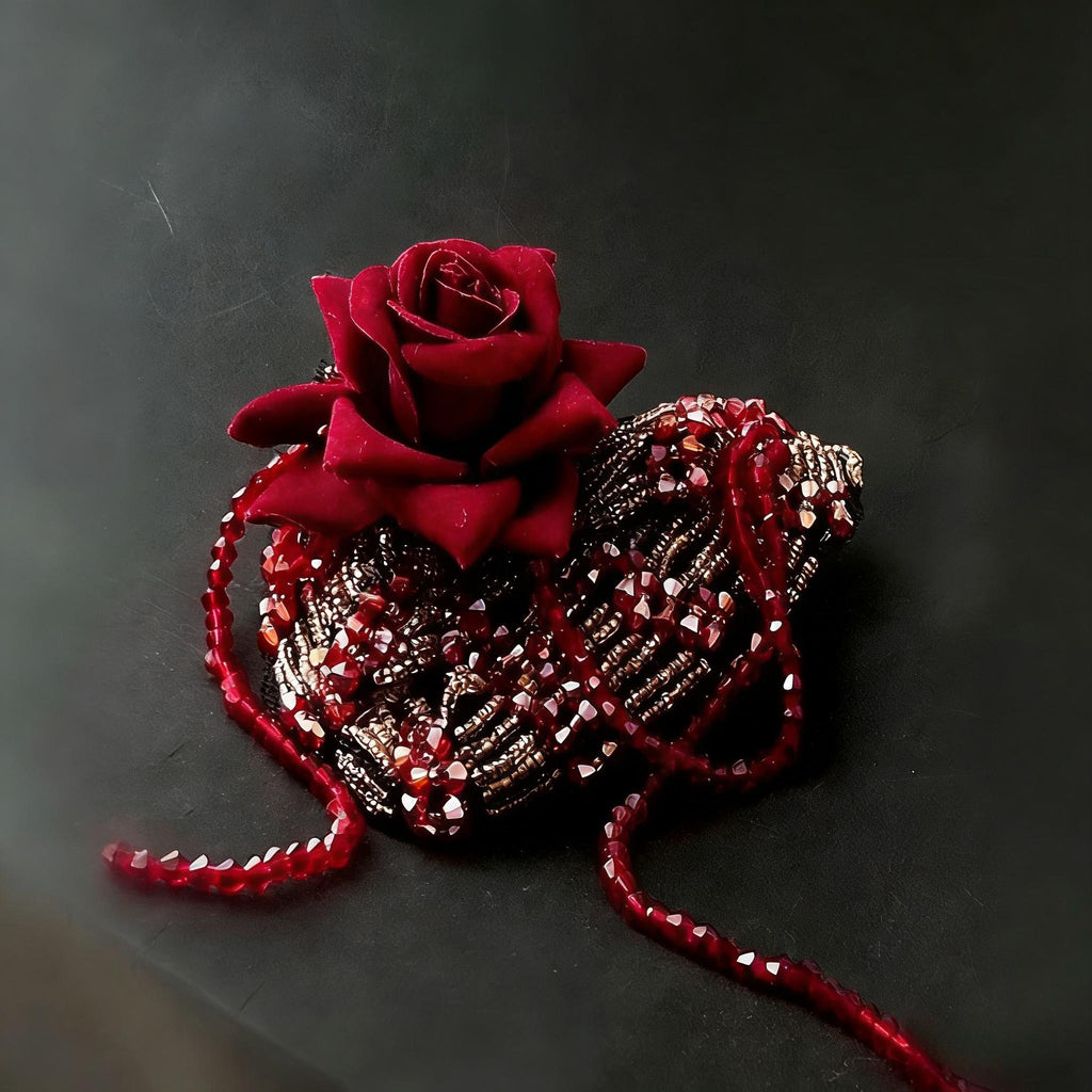 Gothic Anatomical Heart Brooch, Red Beaded Sacred Heart Pin for Dark Romance