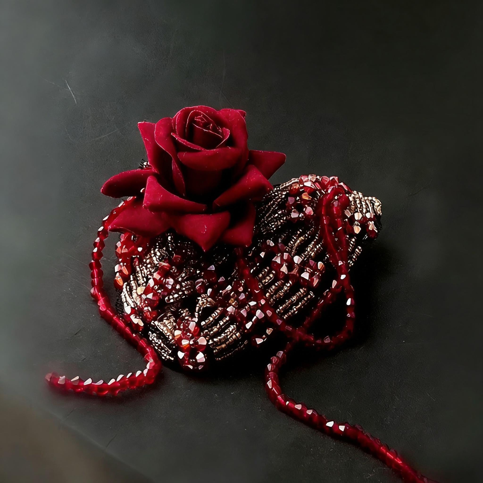 Gothic Anatomical Heart Brooch, Red Beaded Sacred Heart Pin for Dark Romance