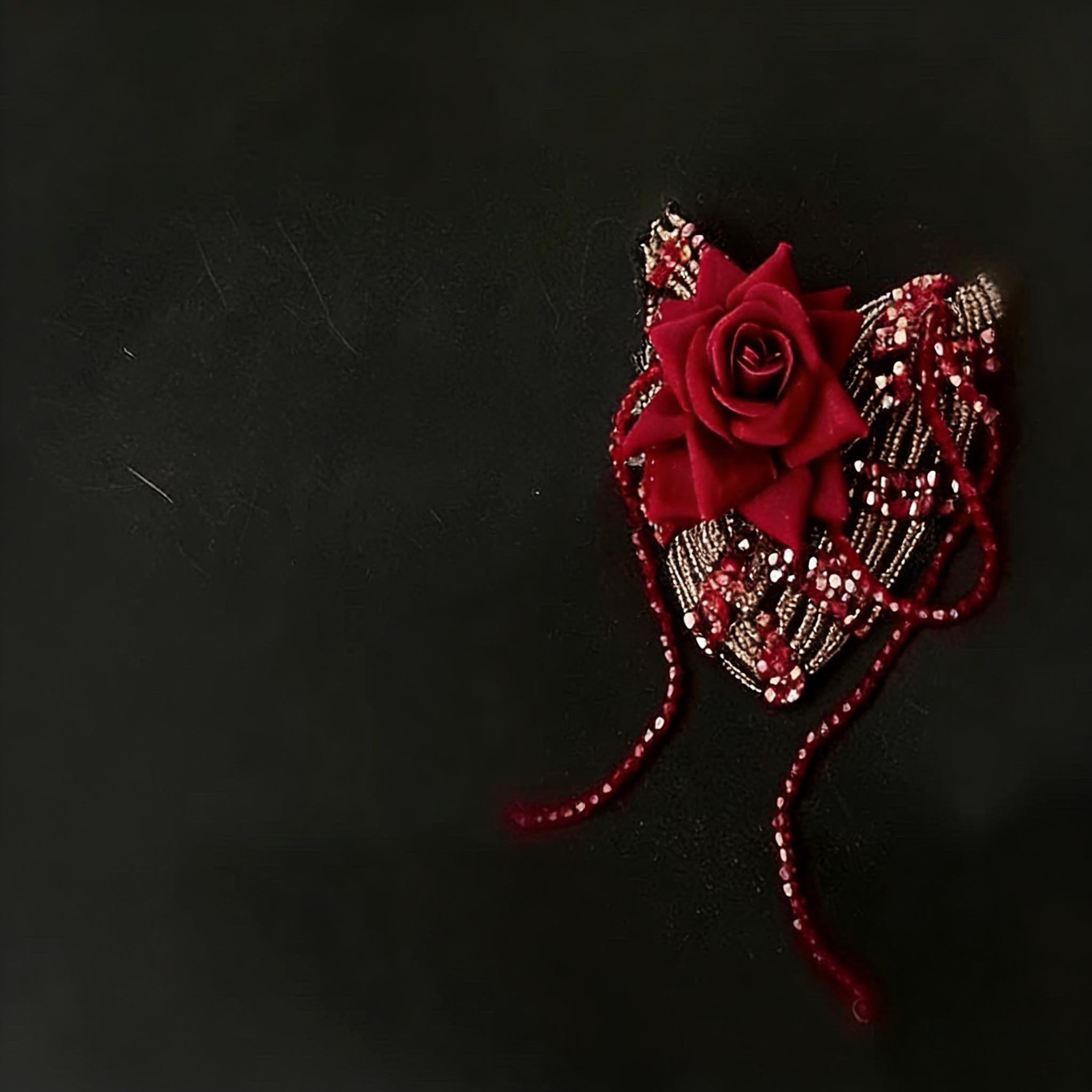 Gothic Anatomical Heart Brooch, Red Beaded Sacred Heart Pin for Dark Romance