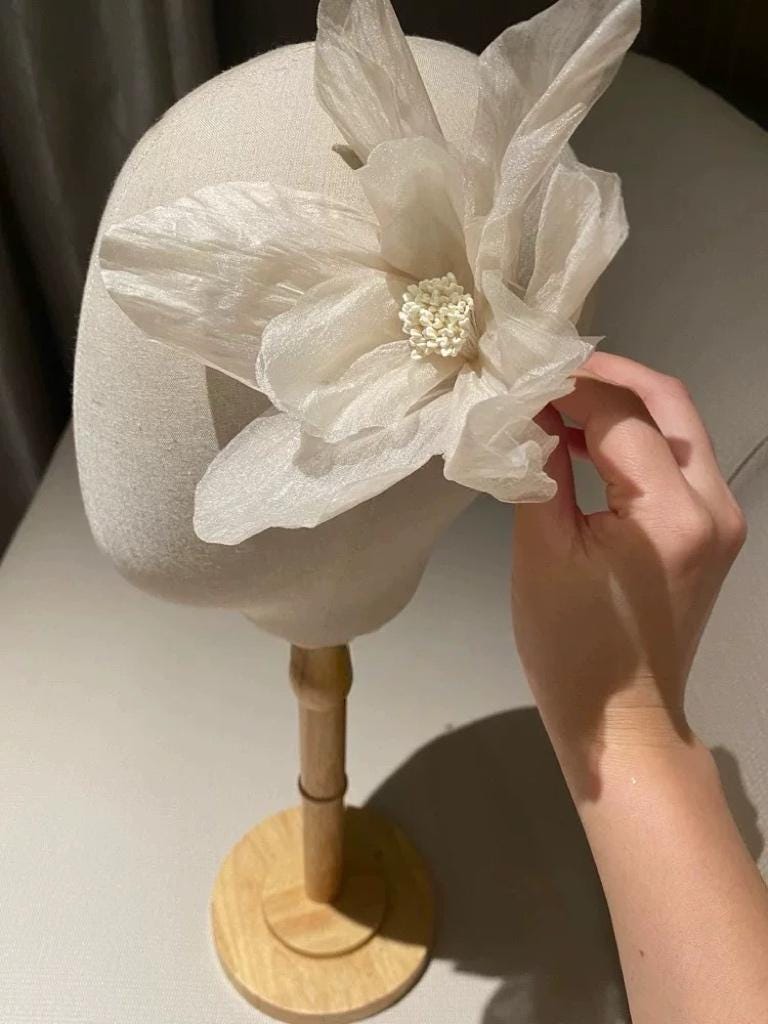 Oversized Silk Organza Flower Headpiece, Large Bridal Floral Fascinator, Statement Wedding Hair Accessory