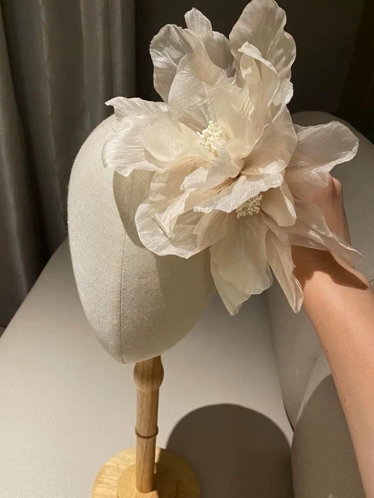 Oversized Silk Organza Flower Headpiece, Large Bridal Floral Fascinator, Statement Wedding Hair Accessory