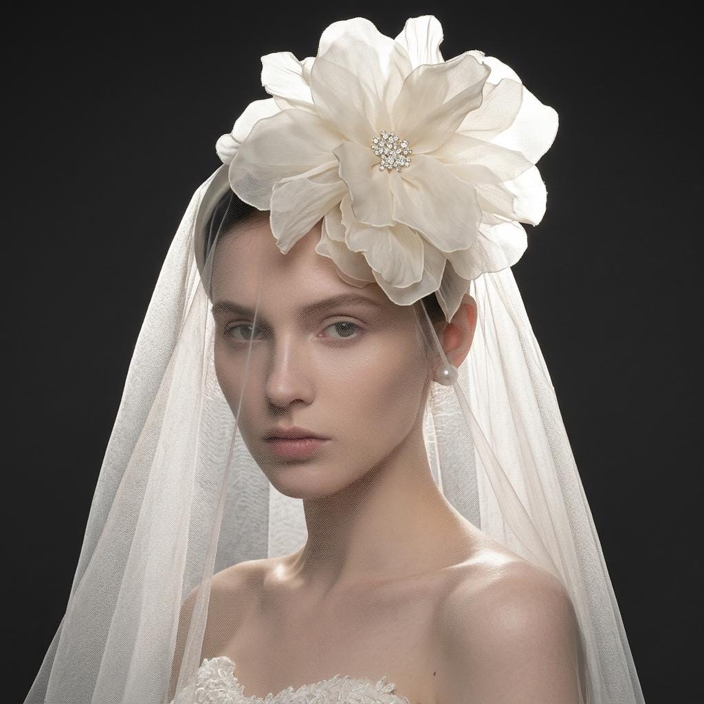 Oversized Silk Organza Flower Headpiece, Large Bridal Floral Fascinator, Statement Wedding Hair Accessory