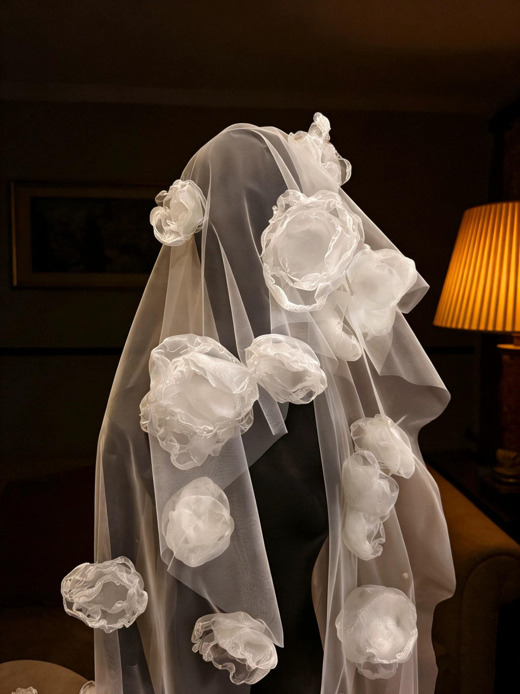 Long Floral Bridal Veil, 3D Flower Tulle Cathedral Train, Dramatic Wedding Headpiece