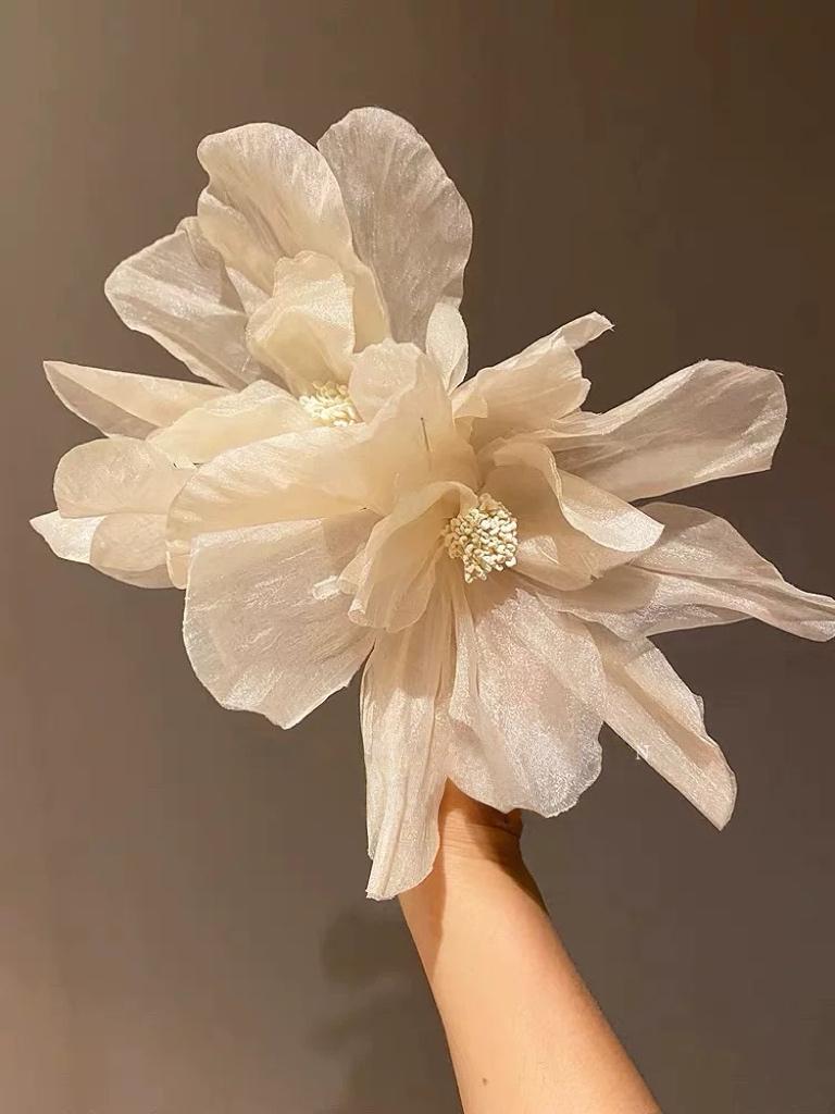 Oversized Silk Organza Flower Headpiece, Large Bridal Floral Fascinator, Statement Wedding Hair Accessory