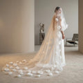 Long Floral Bridal Veil, 3D Flower Tulle Cathedral Train, Dramatic Wedding Headpiece