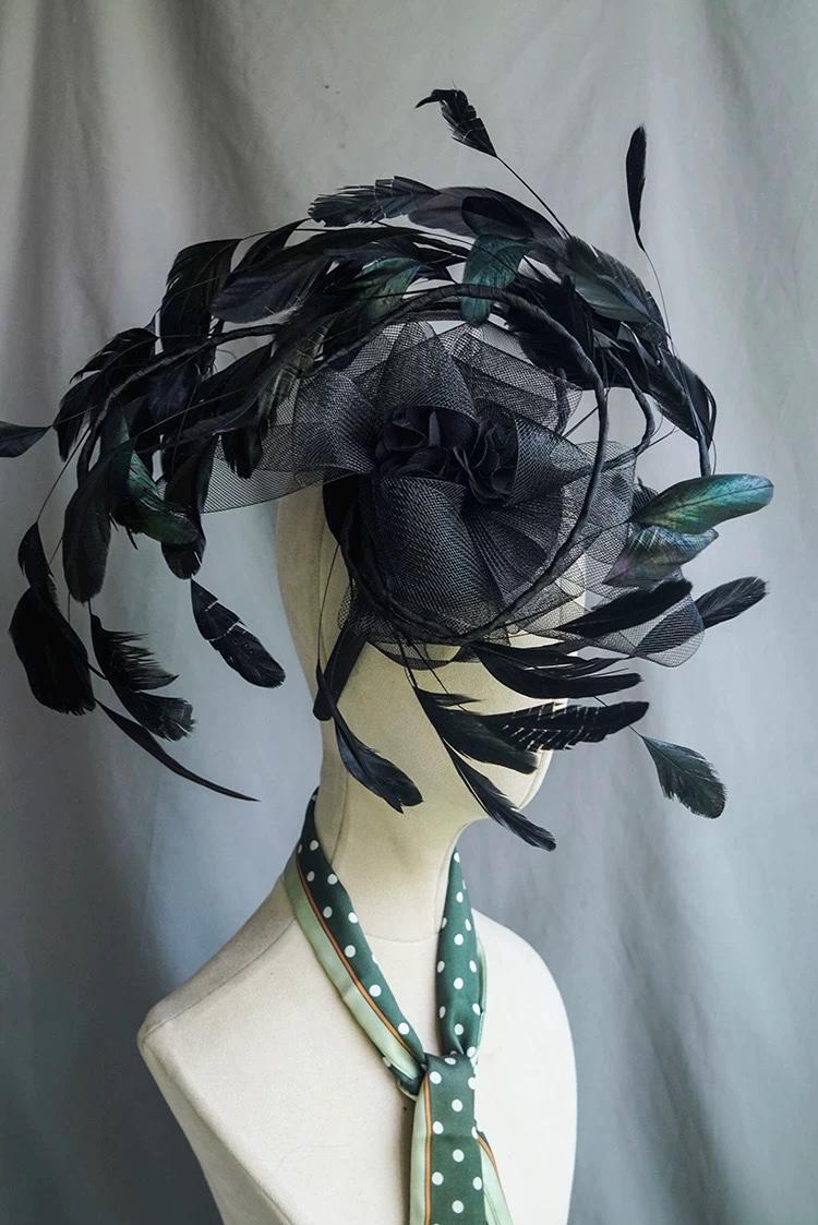 Black Feather Fascinator Sculptural Headpiece Statement Hat Wedding Ascot Derby Elegant Gothic