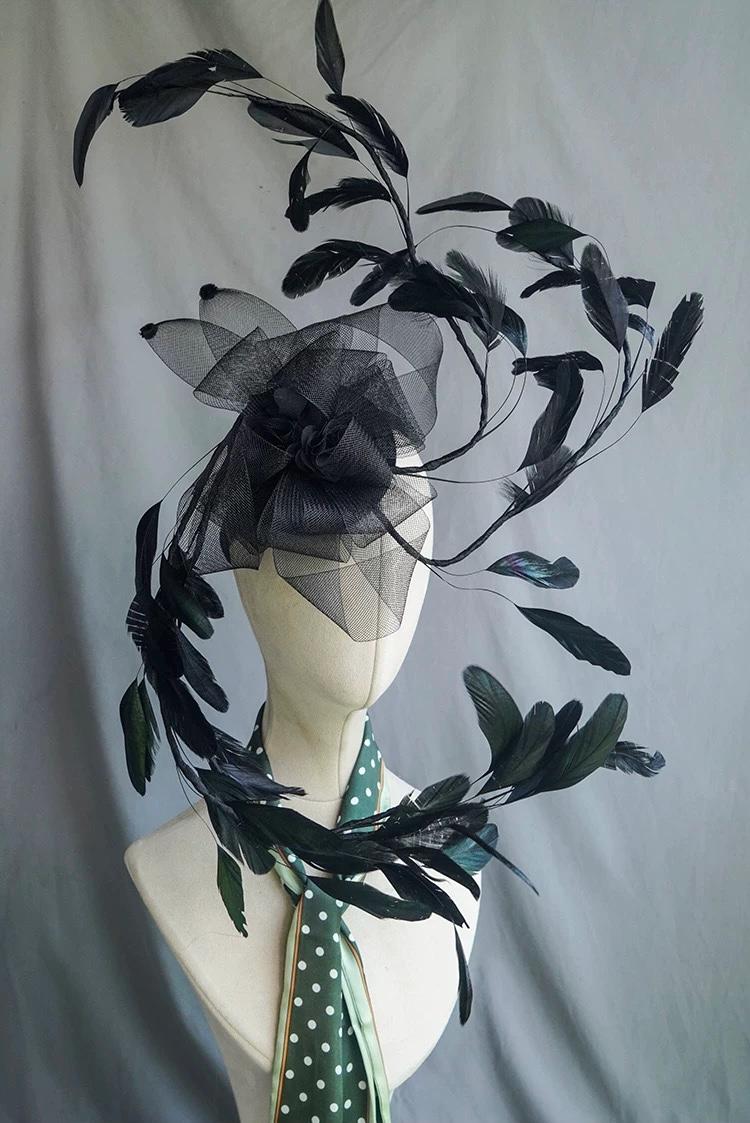Black Feather Fascinator Sculptural Headpiece Statement Hat Wedding Ascot Derby Elegant Gothic