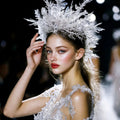 Ice Crystal Winter Queen Crown, Elaborate Snowflower Headpiece for Bridal Gala