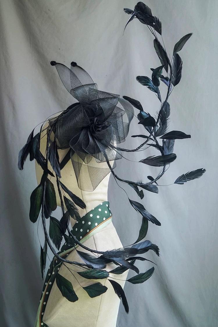 Black Feather Fascinator Sculptural Headpiece Statement Hat Wedding Ascot Derby Elegant Gothic