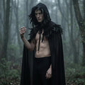 Black Feather Hooded Cloak Gothic Witch Cape Handmade Fantasy Costume Cosplay Statement Piece