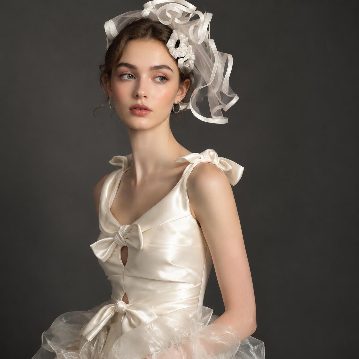 Ivory Sculptural Bridal Fascinator Short Veil Hair Comb Modern Wedding Headpiece Minimalist Bride
