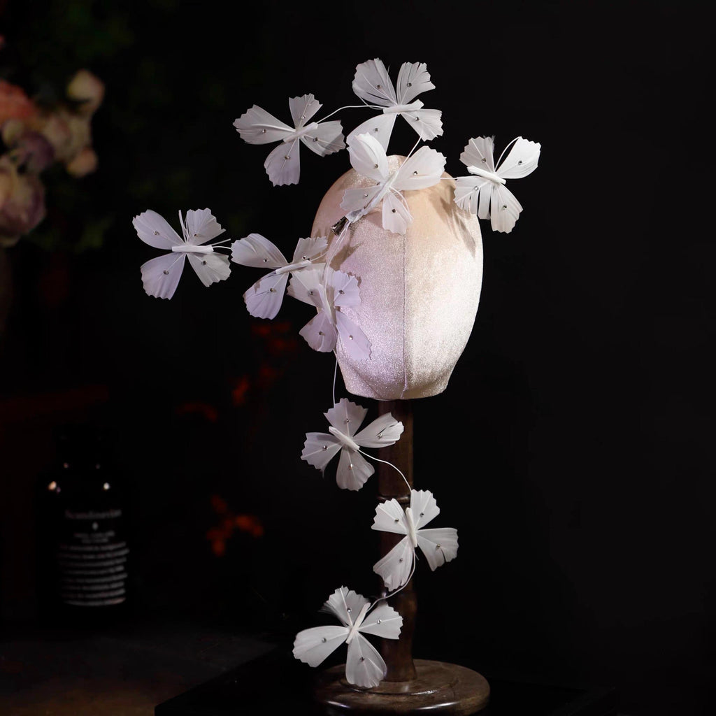 White Feather Butterfly Fascinator Hat Royal Ascot Wedding Garden Party Headpiece