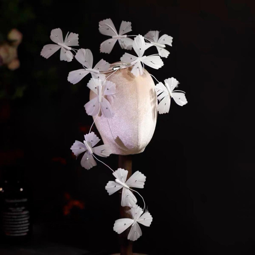 White Feather Butterfly Fascinator Hat Royal Ascot Wedding Garden Party Headpiece